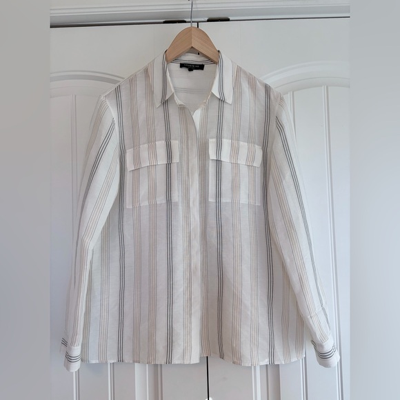 Lafayette 148 New York Tops - Lafayette 148 New York Cloud Multi Stripe Women Button Down Shirt Top Sz S Linen